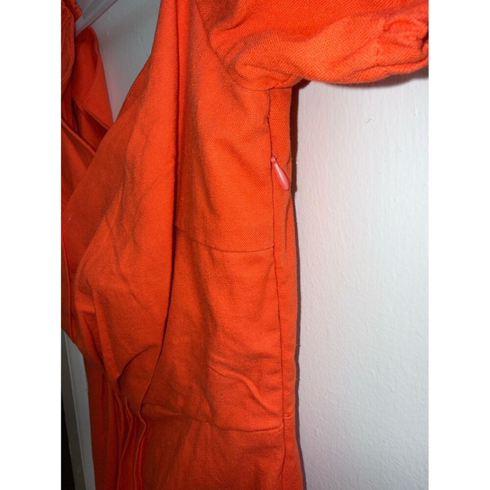Nasty Gal NWT Linen Puff Sleeve Mini Dress Coral Orange Size 10 Summer Brunch - Picture 4 of 12